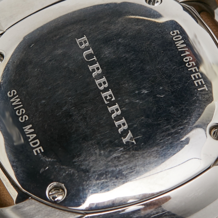 Pre Owned Burberry Champagne Stainless Steel Leather The Britain BBY1500 Women's Wristwatch 38 mm