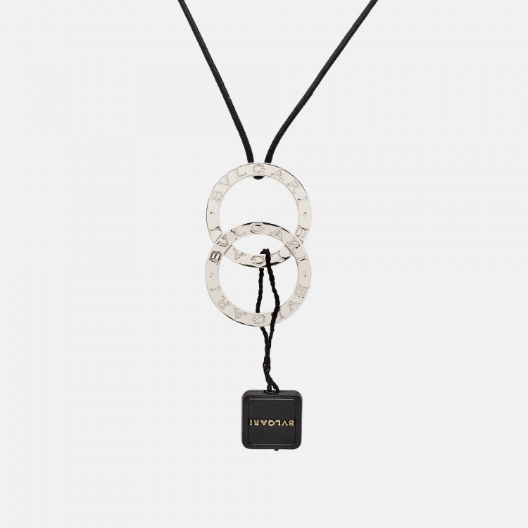 Pre Owned Bvlgari Fortuna Grande Sterling Silver Pendant Black Cord Necklace