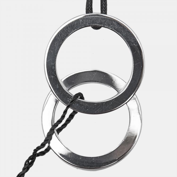 Pre Owned Bvlgari Fortuna Grande Sterling Silver Pendant Black Cord Necklace