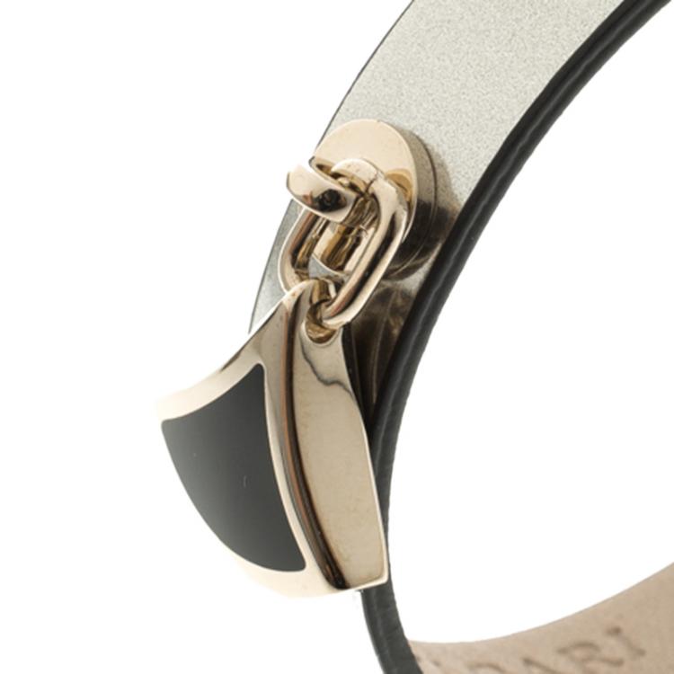 Pre Owned Bvlgari Diva's Dream Grey Metallic Leather Enamel Gold Plated Bracelet S