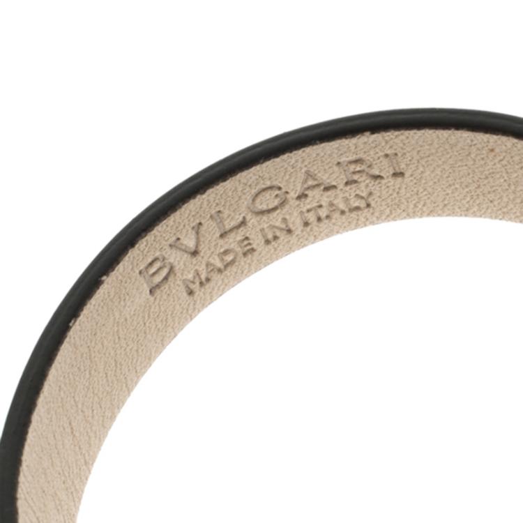 Pre Owned Bvlgari Diva's Dream Grey Metallic Leather Enamel Gold Plated Bracelet S