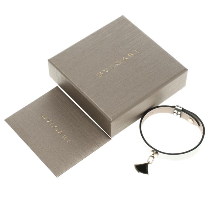 Pre Owned Bvlgari Diva's Dream Grey Metallic Leather Enamel Gold Plated Bracelet S