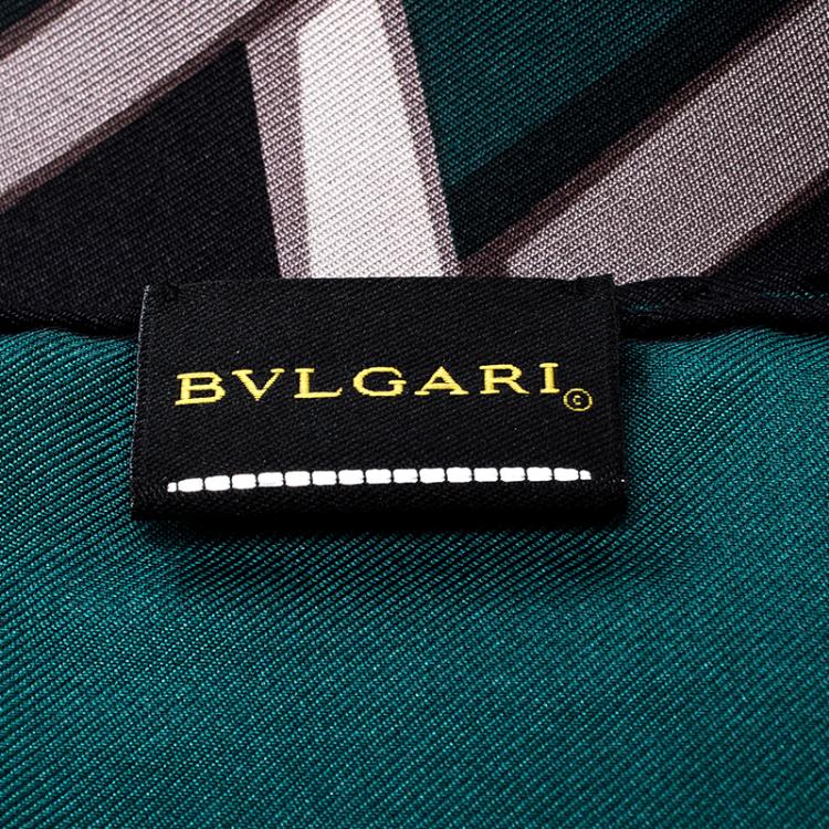 Pre Owned Bvlgari Forest Green Tangled Serpenti Print Square Silk Scarf