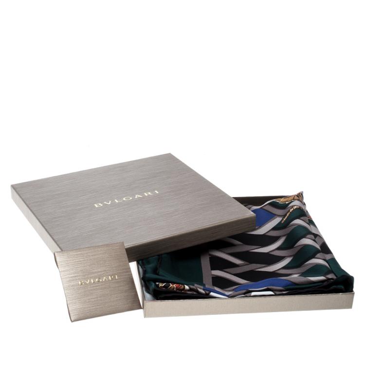Pre Owned Bvlgari Forest Green Tangled Serpenti Print Square Silk Scarf