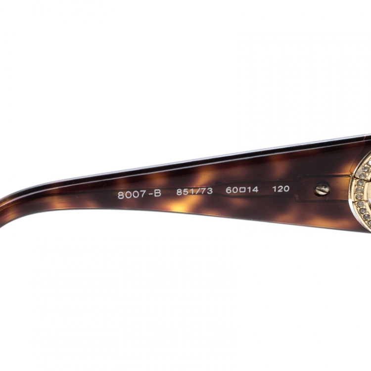 Pre Owned Bvlgari Brown Havana 8007-B Embellished Crystal Rectangular Sunglasses