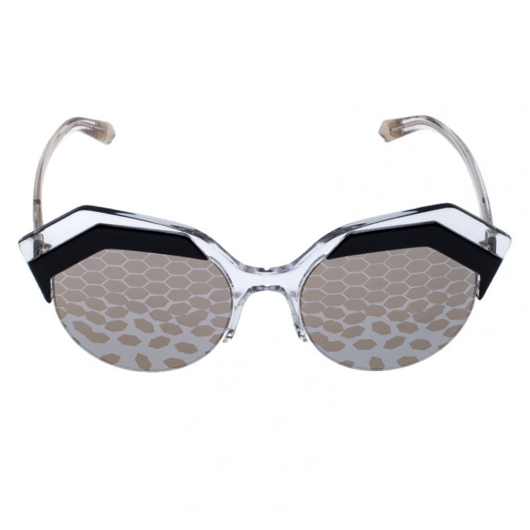 Pre Owned Bvlgari Grey and Gold Patterned Mirror 8203 Serpenteyes Geometric Sunglasses