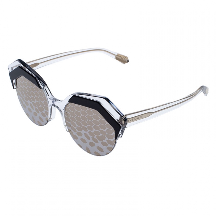 Pre Owned Bvlgari Grey and Gold Patterned Mirror 8203 Serpenteyes Geometric Sunglasses
