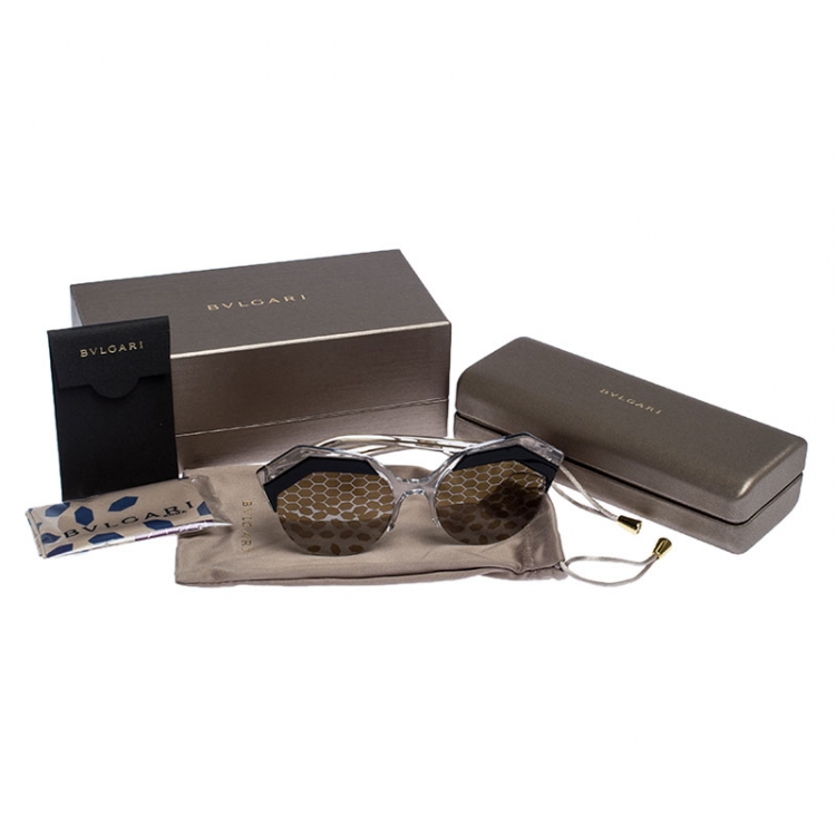 Pre Owned Bvlgari Grey and Gold Patterned Mirror 8203 Serpenteyes Geometric Sunglasses