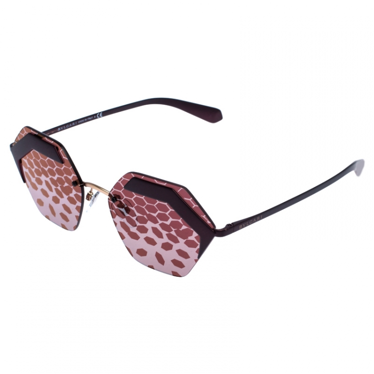 Pre Owned Bvlgari Matte Purple/ Plum Patterned Mirror 6103 Serpenteyes Geometric Sunglasses