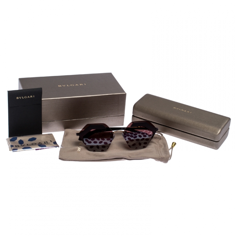 Pre Owned Bvlgari Matte Purple/ Plum Patterned Mirror 6103 Serpenteyes Geometric Sunglasses