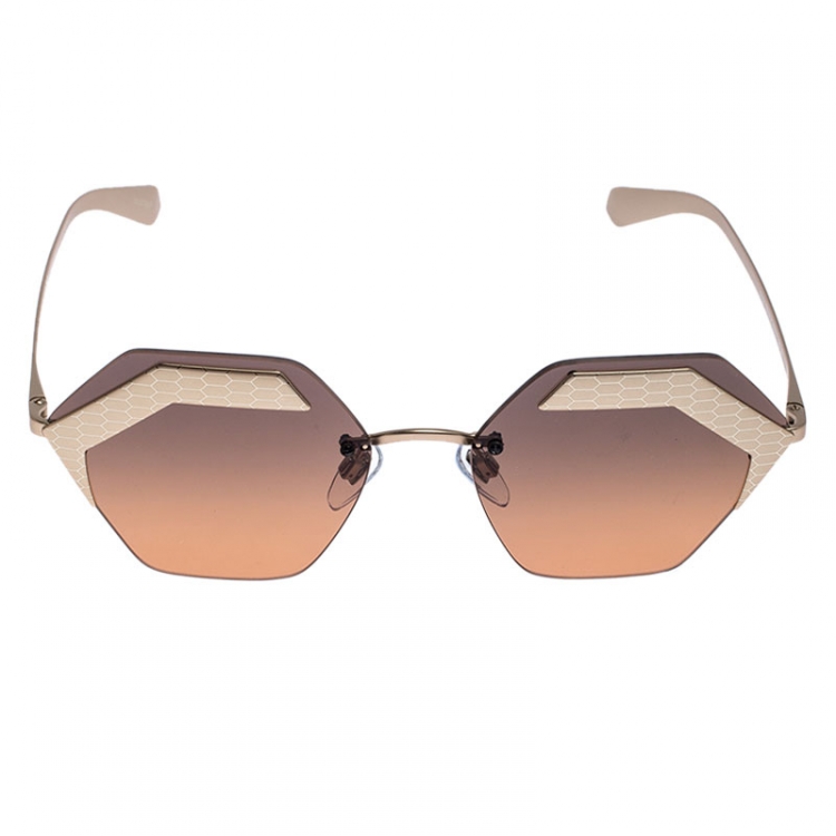 Pre Owned Bvlgari Matte Gold/ Orange Gradient  6103 Serpenteyes Geometric Sunglasses