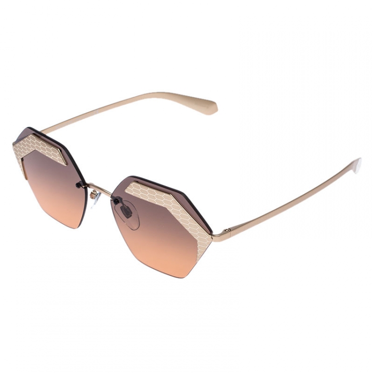 Pre Owned Bvlgari Matte Gold/ Orange Gradient  6103 Serpenteyes Geometric Sunglasses
