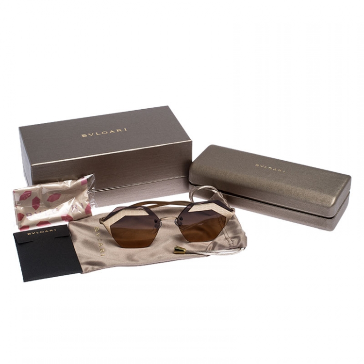 Pre Owned Bvlgari Matte Gold/ Orange Gradient  6103 Serpenteyes Geometric Sunglasses