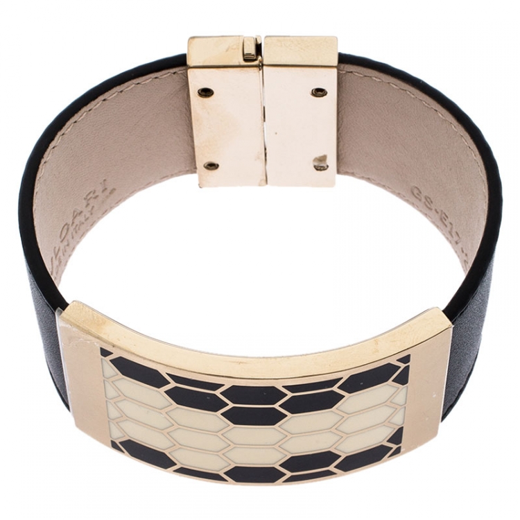 Pre Owned Bvlgari Black Serpenti Viper Leather Cuff Bracelet
