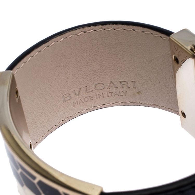 Pre Owned Bvlgari Black Serpenti Viper Leather Cuff Bracelet