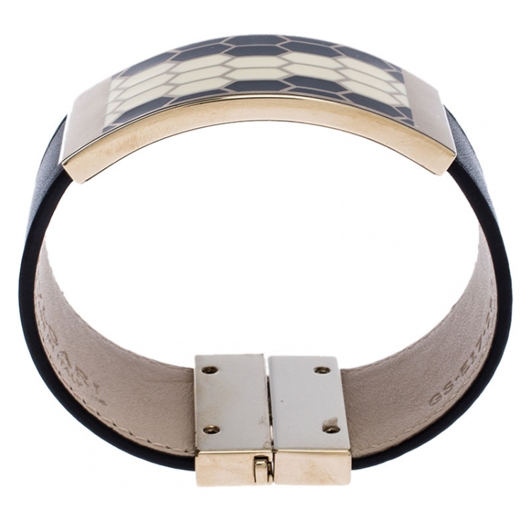 Pre Owned Bvlgari Black Serpenti Viper Leather Cuff Bracelet