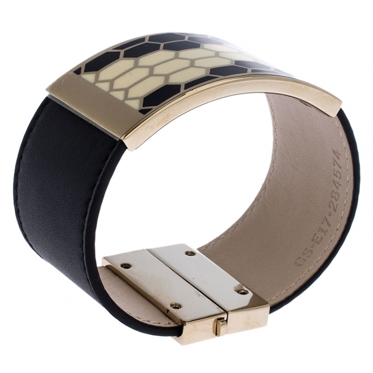 Pre Owned Bvlgari Black Serpenti Viper Leather Cuff Bracelet