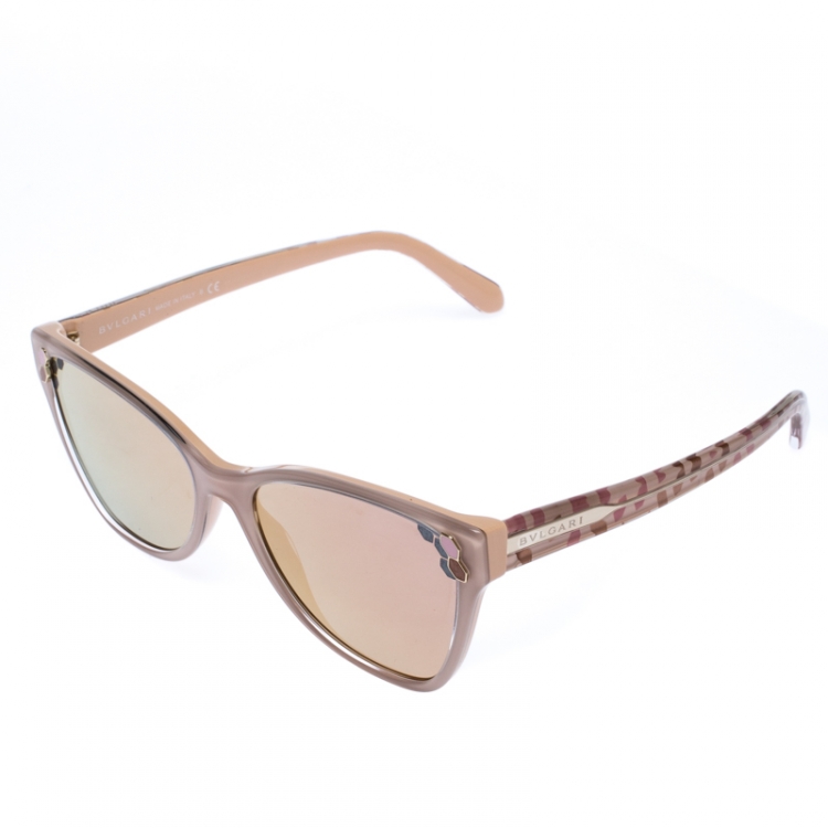 Pre Owned Bvlgari Blush Pink 8208 Mirror Cat Eye Sunglasses 