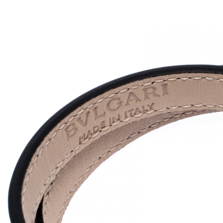 Pre Owned Bvlgari Serpenti Forever Enamel Metallic Blue Leather Gold Plated Double Coiled Bracelet