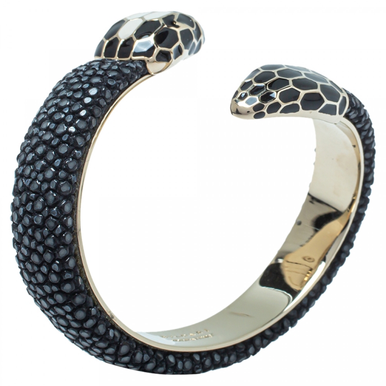 Pre Owned Bvlgari Black Galuchat Leather Serpenti Forever Rigid Bracelet