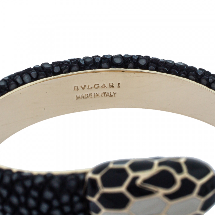 Pre Owned Bvlgari Black Galuchat Leather Serpenti Forever Rigid Bracelet