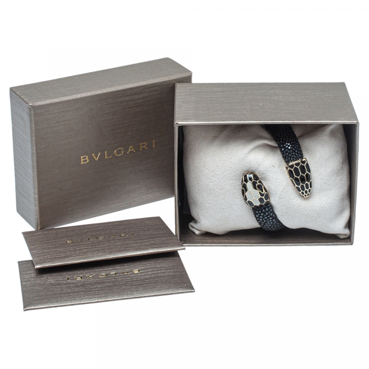 Pre Owned Bvlgari Black Galuchat Leather Serpenti Forever Rigid Bracelet