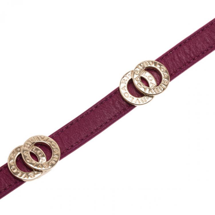 Pre Owned Bvlgari Leather Double Coiled Purple Bracelet S