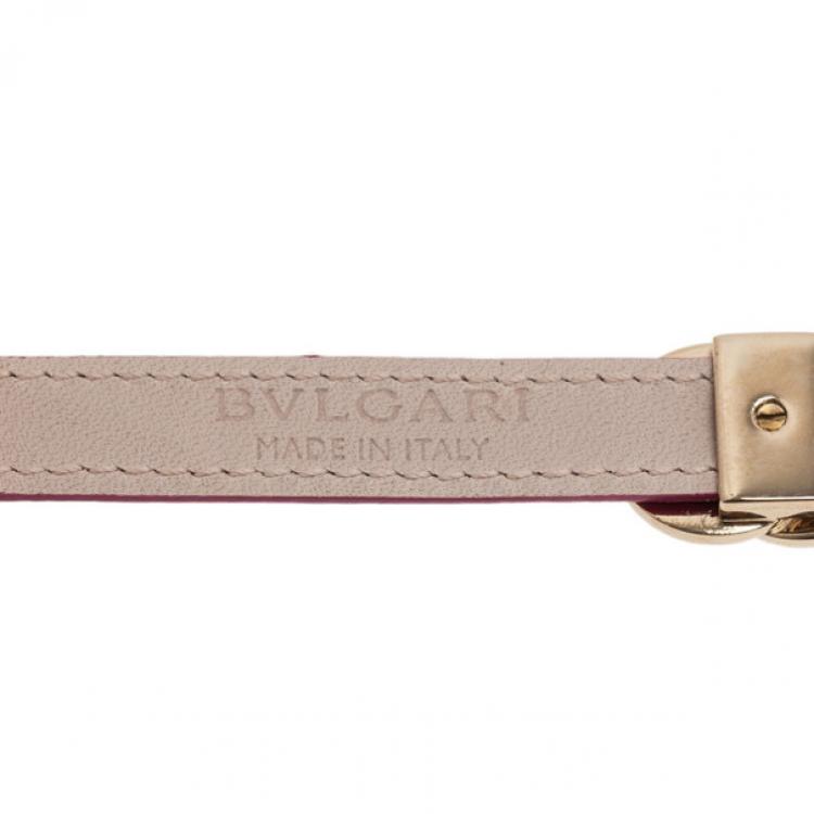 Pre Owned Bvlgari Leather Double Coiled Purple Bracelet S