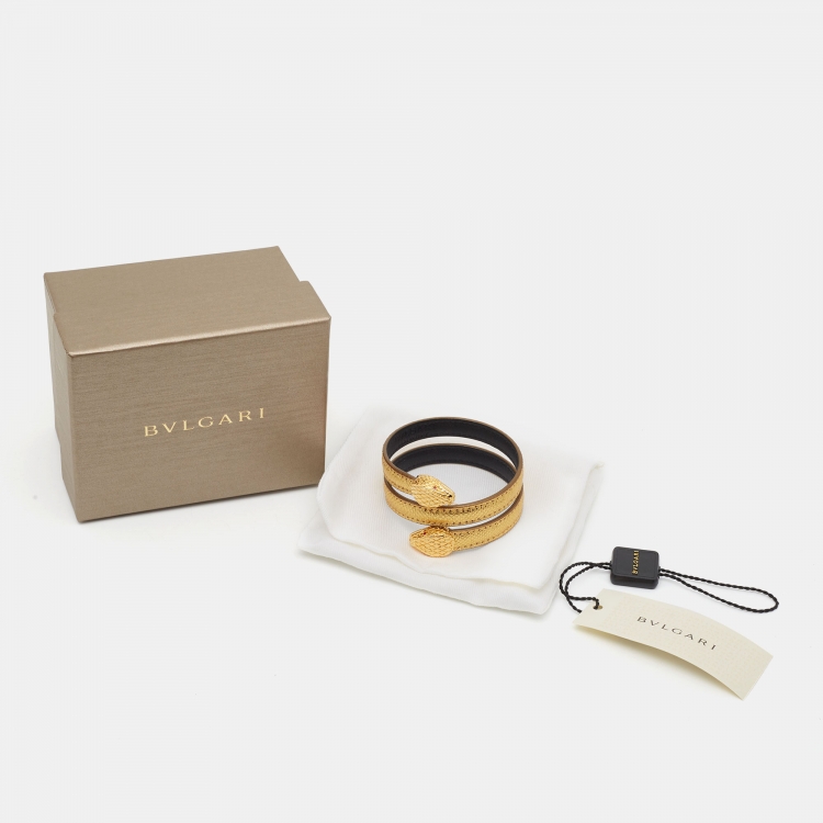 Pre Owned Bvlgari Serpenti Forever Enamel Leather Gold Tone Bracelet