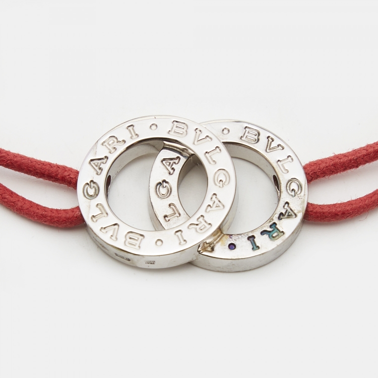 Pre Owned Bvlgari Bvlgari Interlocking Circles Sterling Silver Adjustable Cord Bracelet