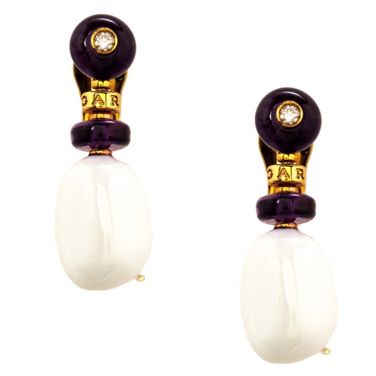 Pre Owned Bvlgari Mediterranean Eden Sassi Ceramics Amethyst & Diamond 18K Rose Gold Drop Earrings