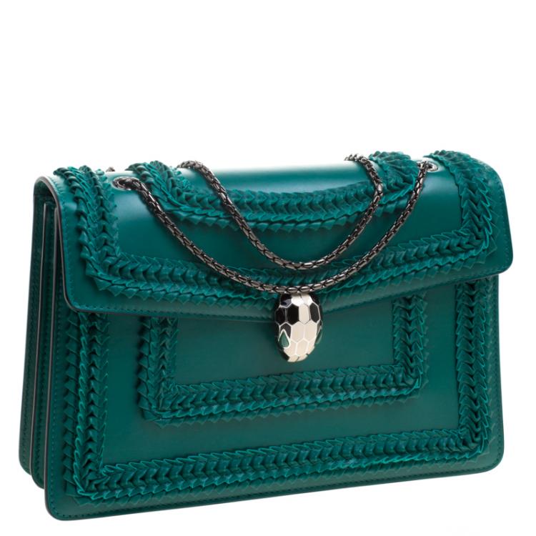 Pre Owned Bvlgari Sea Green Leather Medium Serpenti Forever Shoulder Bag