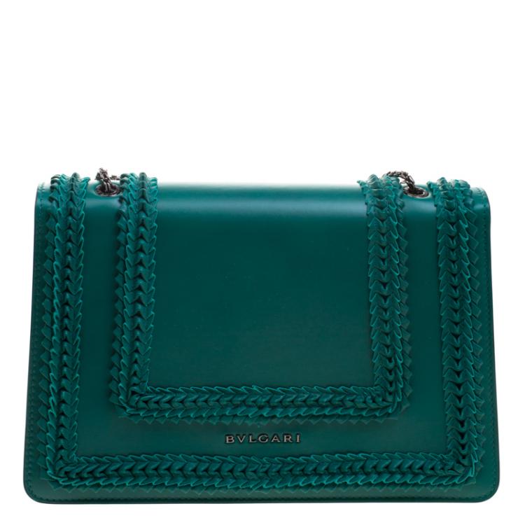Pre Owned Bvlgari Sea Green Leather Medium Serpenti Forever Shoulder Bag
