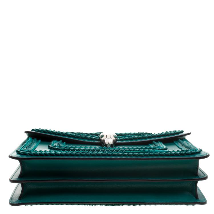 Pre Owned Bvlgari Sea Green Leather Medium Serpenti Forever Shoulder Bag