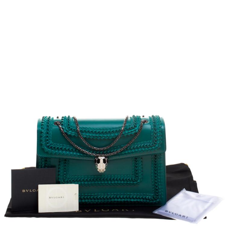 Pre Owned Bvlgari Sea Green Leather Medium Serpenti Forever Shoulder Bag