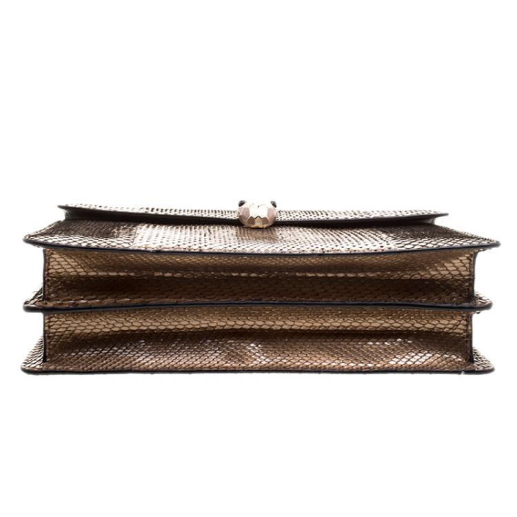 Pre Owned Bvlgari Bronze Python Medium Serpenti Forever Flap Shoulder Bag