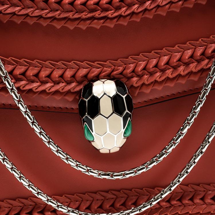 مملوكة مسبقًا Bvlgari Red Leather Large Ruffled Serpenti Forever Shoulder Bag