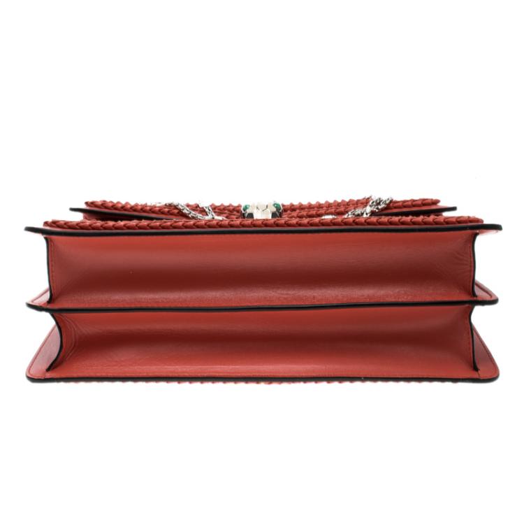 مملوكة مسبقًا Bvlgari Red Leather Large Ruffled Serpenti Forever Shoulder Bag