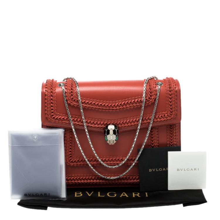 مملوكة مسبقًا Bvlgari Red Leather Large Ruffled Serpenti Forever Shoulder Bag