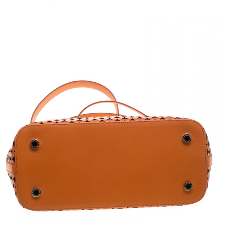 Pre Owned Bvlgari Orange Laser Cut Leather Isabella Rossellini Tote
