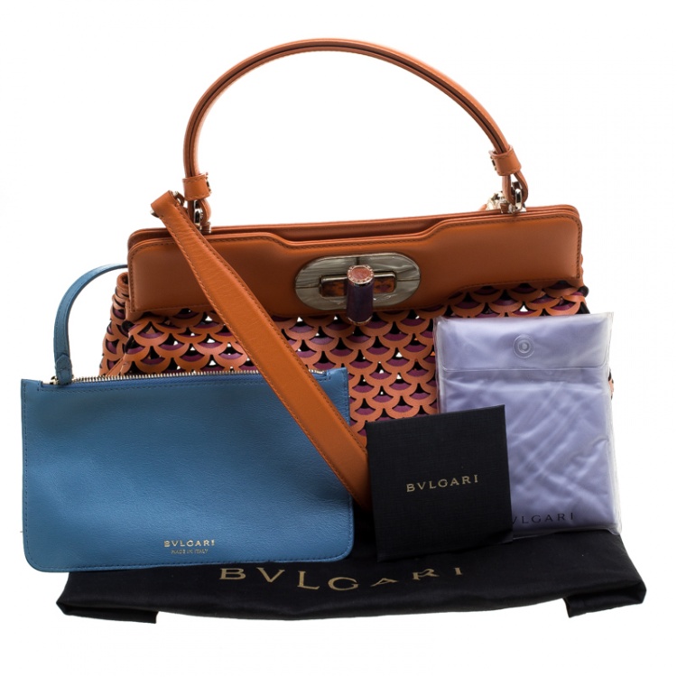 Pre Owned Bvlgari Orange Laser Cut Leather Isabella Rossellini Tote