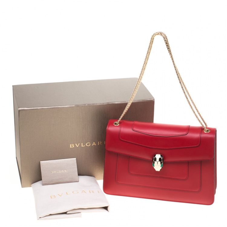 Pre Owned Bvlgari Red Leather Medium Serpenti Forever Shoulder Bag