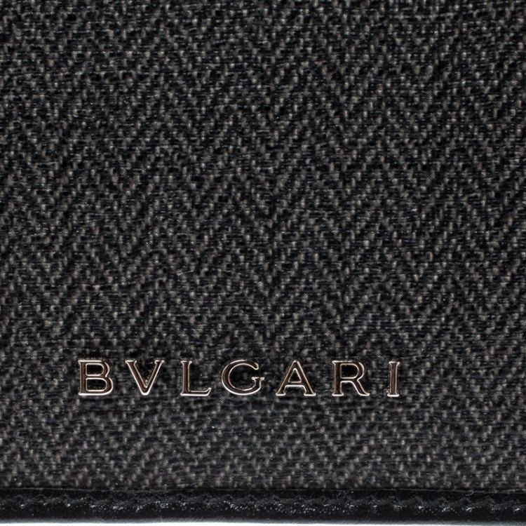 Pre Owned Bvlgari Grey/Black Coated Canvas Business Card Holder