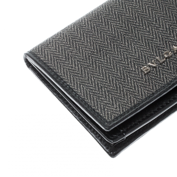 Pre Owned Bvlgari Grey/Black Coated Canvas Business Card Holder
