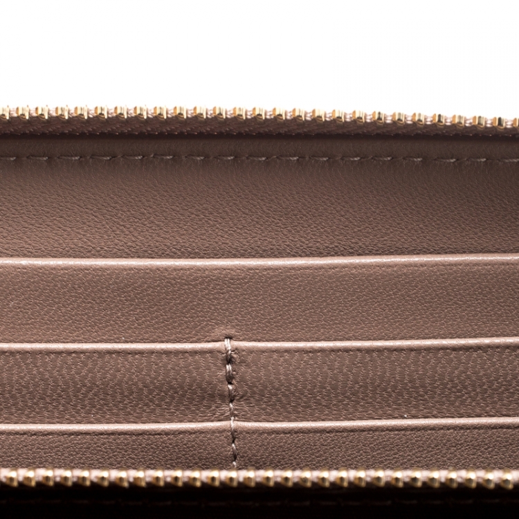 Pre Owned Bvlgari Metallic Bronze Leather Zip Around Wallet