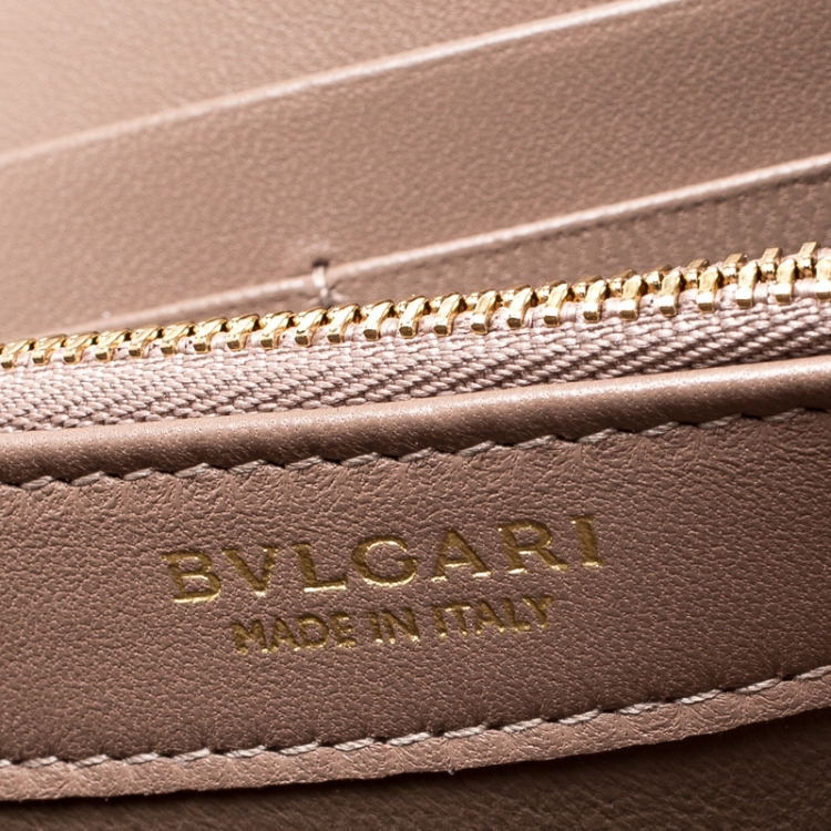 Pre Owned Bvlgari Metallic Bronze Leather Zip Around Wallet