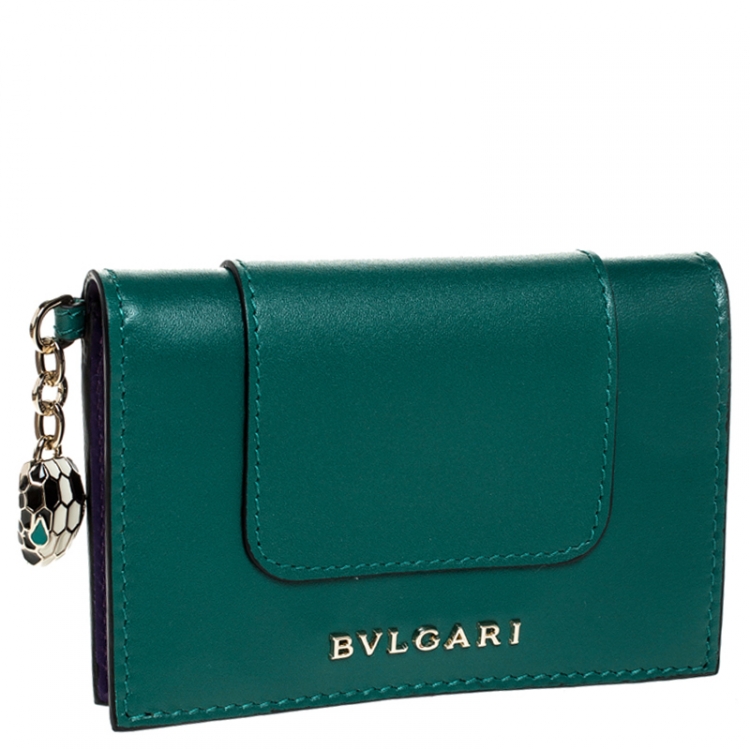 Pre Owned Bvlgari Green Leather Serpenti Forever Bifold Card Holder