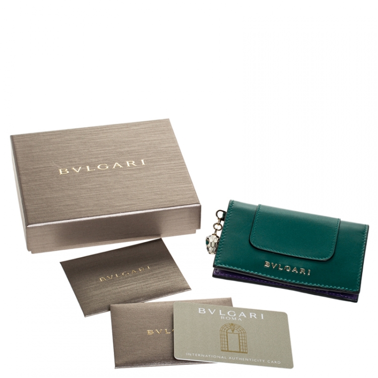 Pre Owned Bvlgari Green Leather Serpenti Forever Bifold Card Holder