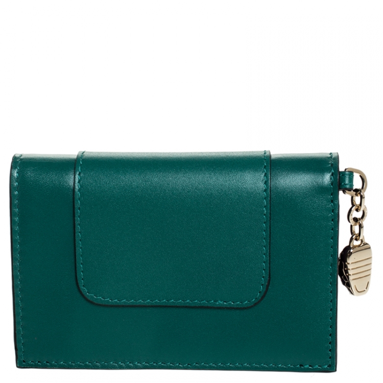 Pre Owned Bvlgari Green Leather Serpenti Forever Bifold Card Holder