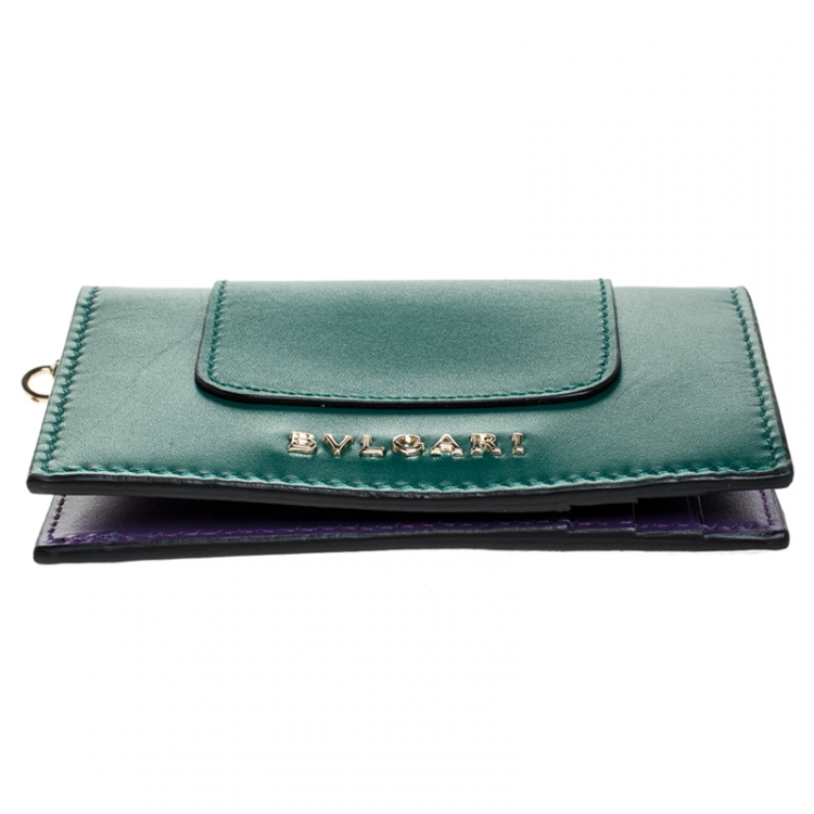 Pre Owned Bvlgari Green Leather Serpenti Forever Bifold Card Holder